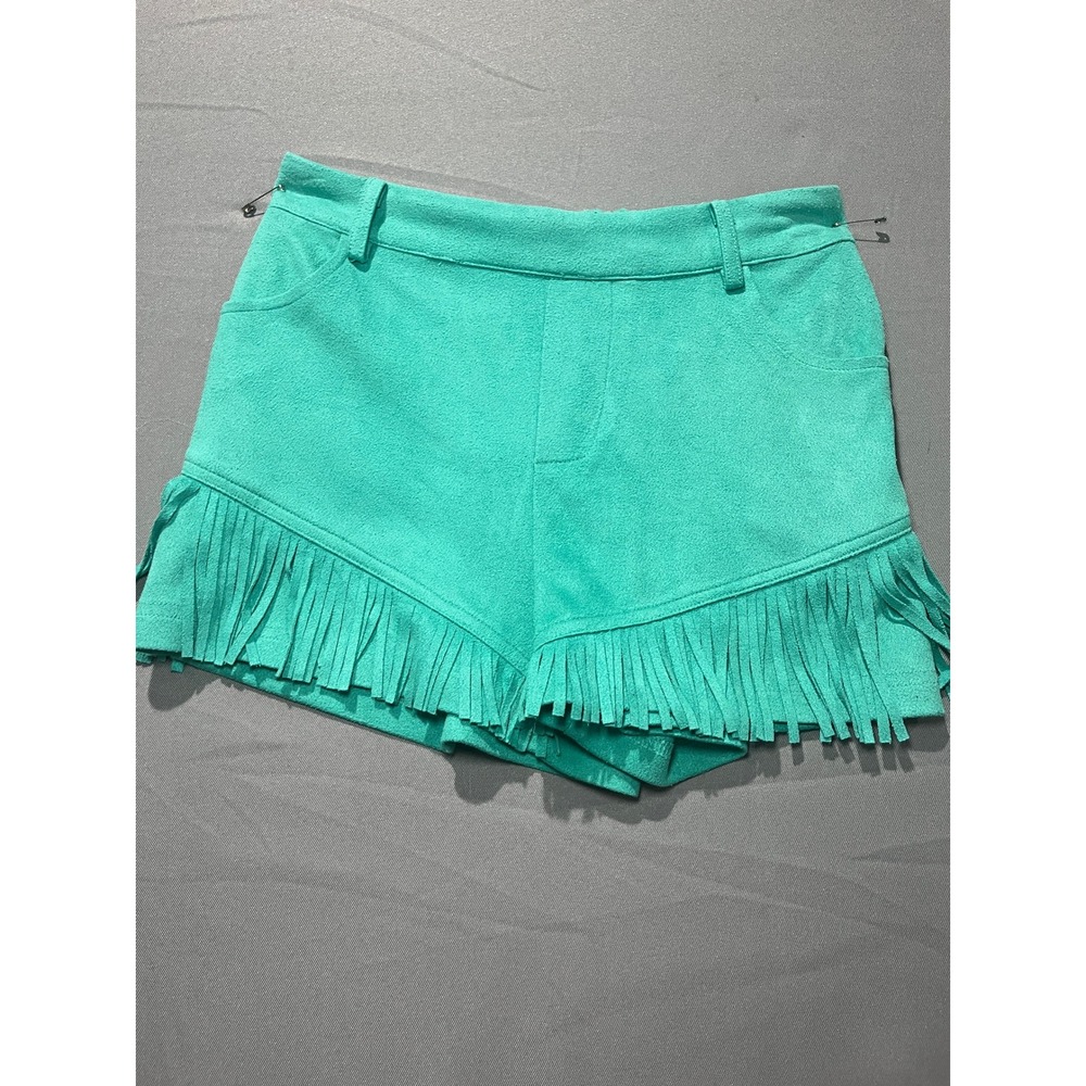 Sterling Kreek Teal Green Faux Suede Fringe Western Shorts Womens XS